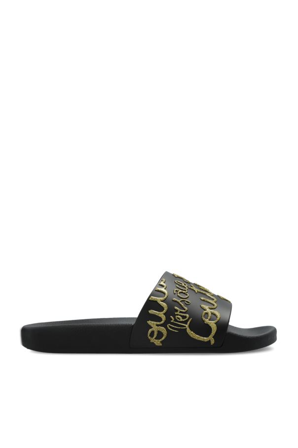 Rubber slides with a logo and glitter finish od Versace Jeans Couture