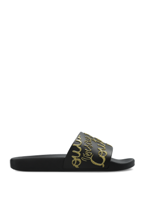 Rubber slides with a logo and glitter finish
