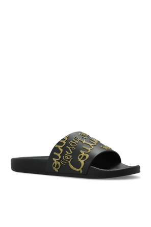 Versace Jeans Couture Chanclas de goma con logo y acabado con brillantina