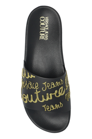 Versace Jeans Couture Chanclas de goma con logo y acabado con brillantina