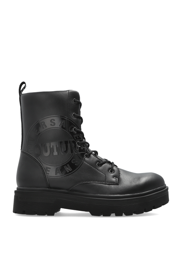 Leather lace-up boots with logo od Versace Jeans Couture