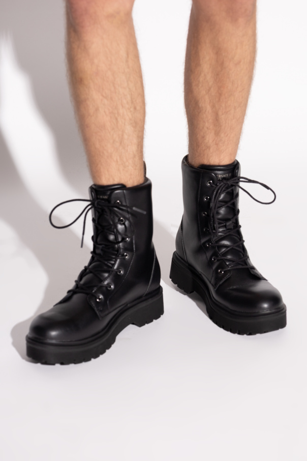 Versace Jeans Couture Leather lace-up boots with logo