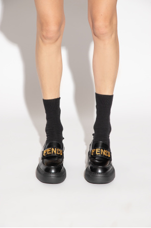 Leather moccasins with logo od Fendi