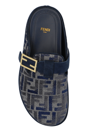 Fendi Klapki z monogramem o aksamitnym wykończeniu