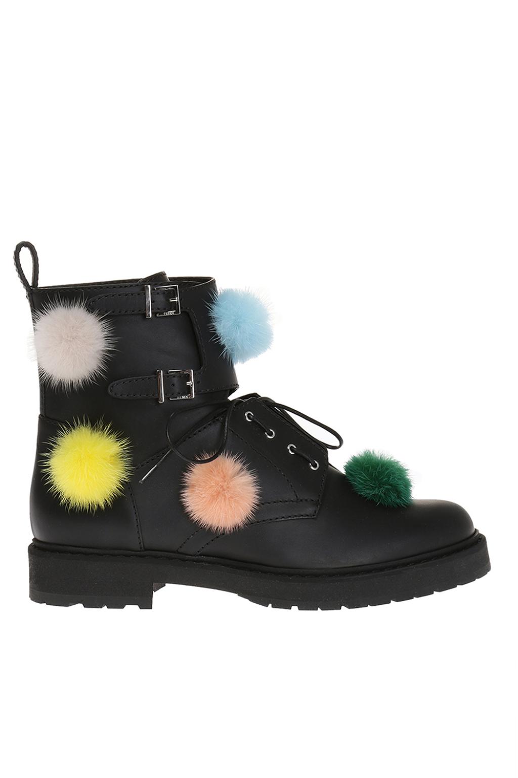 Leather boots with pompoms Fendi 