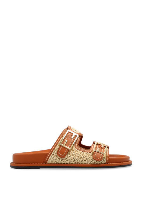 fendi SNEAKER Raffia-trimmed slides