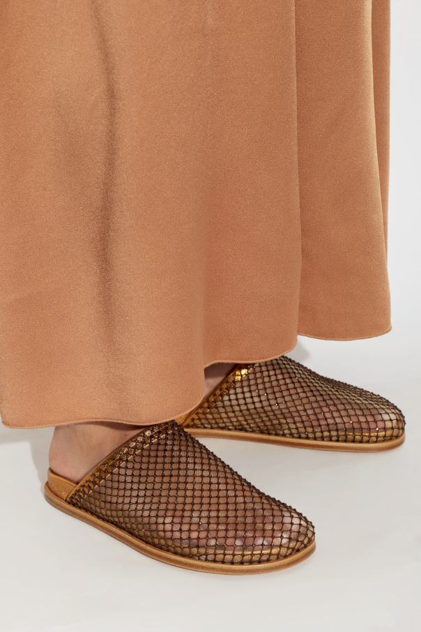 forte_forte Leather slides with shimmering crystals