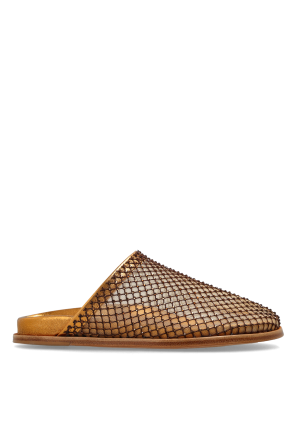 Leather sandals with shimmering crystals
