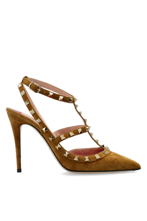 Suede high-heel pumps with studs