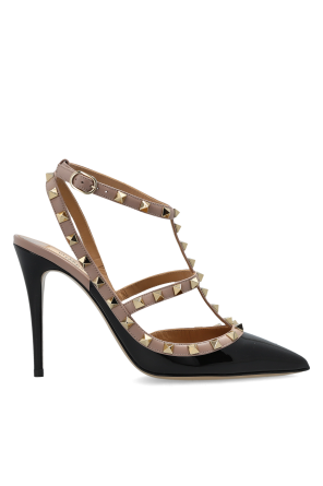 Leather heeled sandals with studs