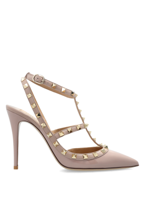 Leather heeled sandals with studs