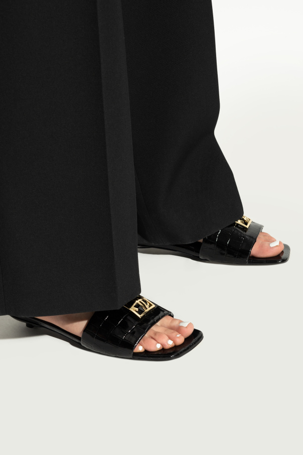 Anine Bing Leather slides with logo-shaped applique