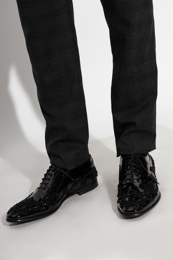 Dolce & Gabbana Dolce & Gabbana Black Embellished Leather Lace-up Shoes
