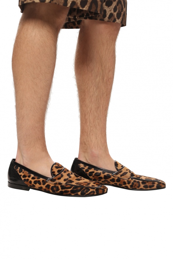 Dolce & Gabbana Mans Nylon Luminarie Printed Swim Shorts Leather loafers