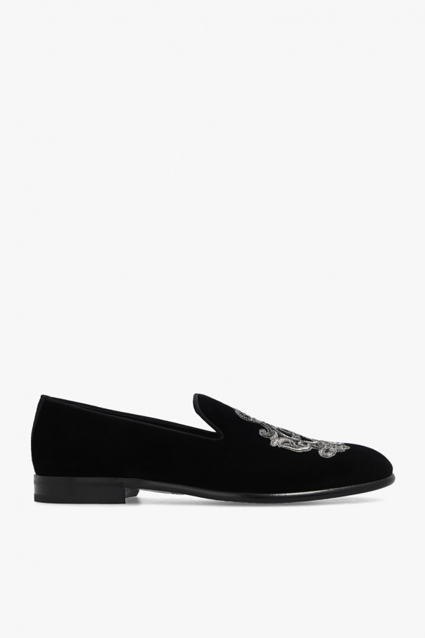 Dolce & Gabbana Majolica-print denim jacket Velvet loafers