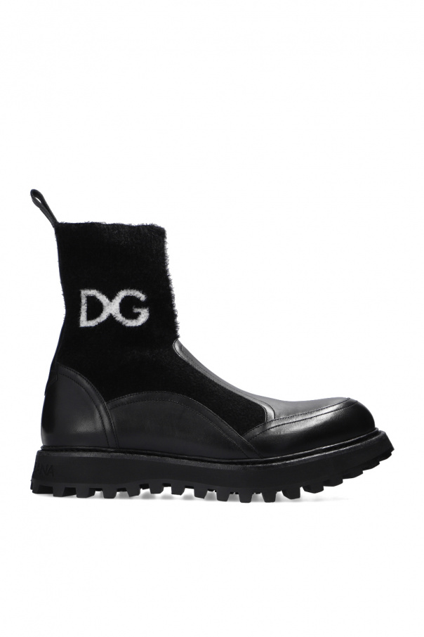 Dolce & Gabbana embroidered crest V-neck T-shirt Boots with logo