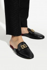 Dolce & Gabbana Woman's Bluette Leather Mules With Logo ‘Bramante’ leather slides