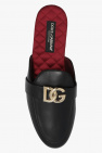 Dolce & Gabbana Woman's Bluette Leather Mules With Logo ‘Bramante’ leather slides