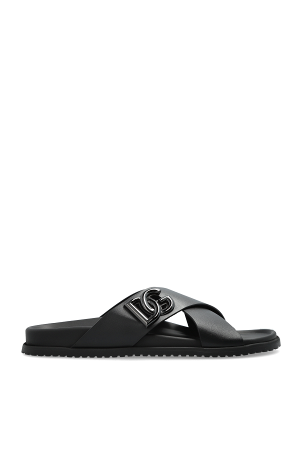 Dolce & Gabbana Leather slides with logo-shaped appliqué