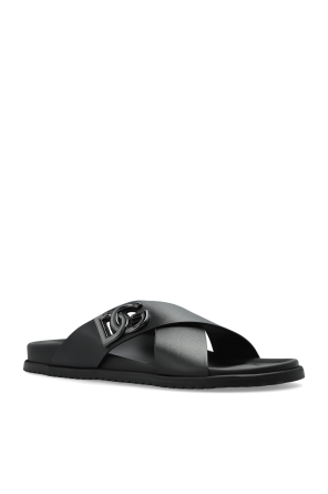 Dolce & Gabbana Leather slides with logo-shaped appliqué