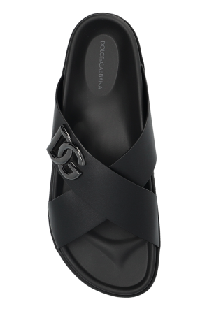 Dolce & Gabbana Leather slides with logo-shaped appliqué