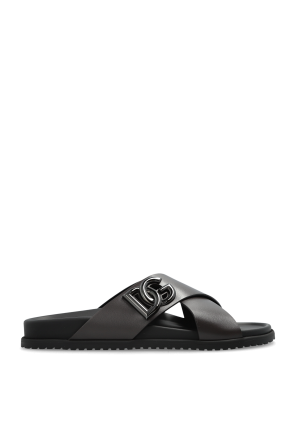 Leather slides with logo