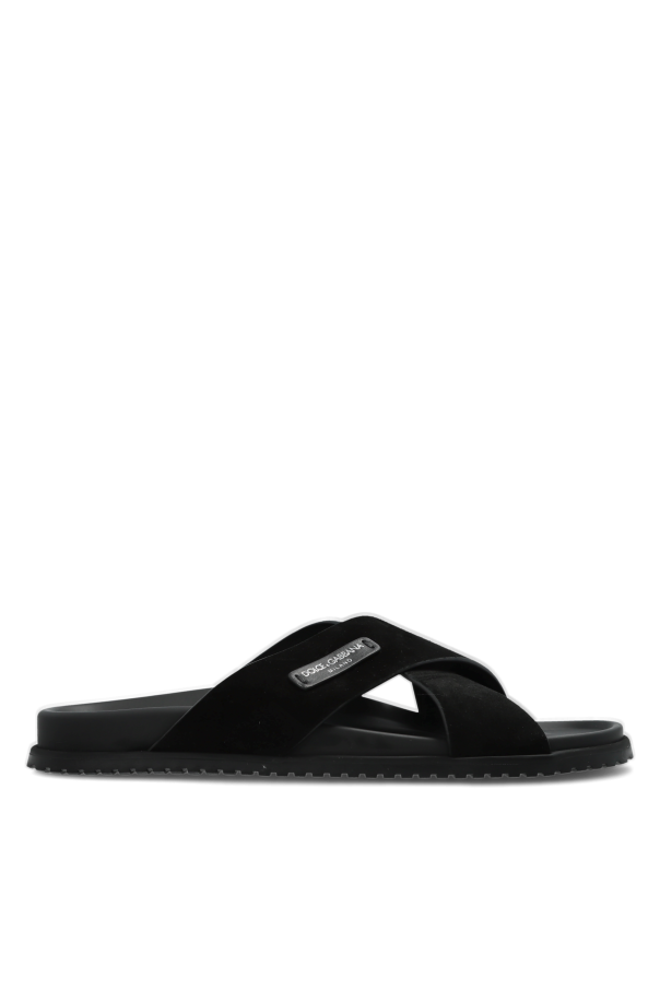 Suede slides with logo patch od Dolce & Gabbana