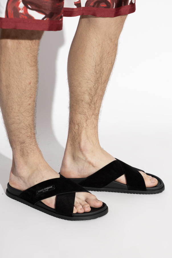 Dolce & Gabbana Suede slides with logo patch