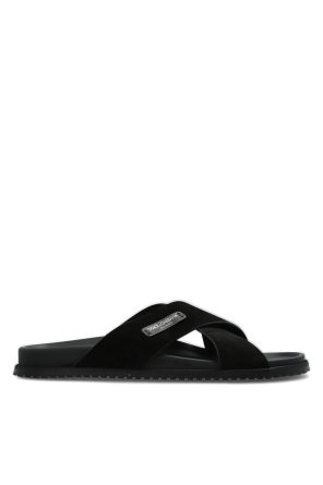 Suede slides with logo patch