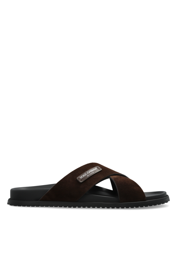 Suede slides with logo patch od Dolce & Gabbana