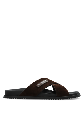 Sandalias de ante con parche de logo