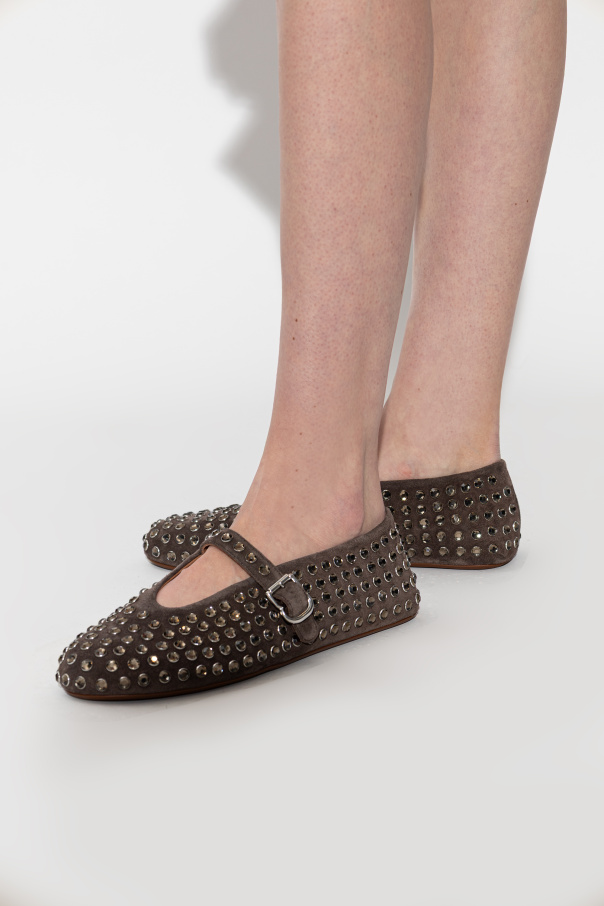 Alaïa Bailarinas de couro com aplicações brilhantes