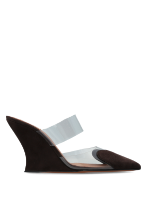 Suede wedge slides