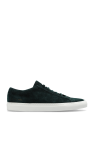 Rounded toe silhouette on a high top sneaker