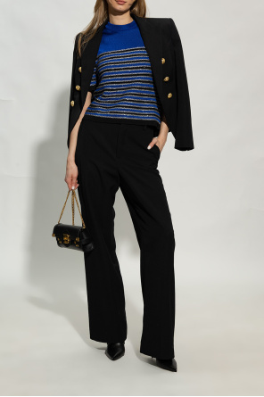 Balmain Stiefel 'Balmain Stiefel monogram-pattern shoulder-pad knitted mini dress