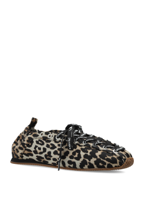 Ganni Sznurowane baleriny z motywem zwierzęcym