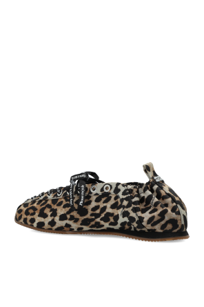 Ganni Sznurowane baleriny z motywem zwierzęcym