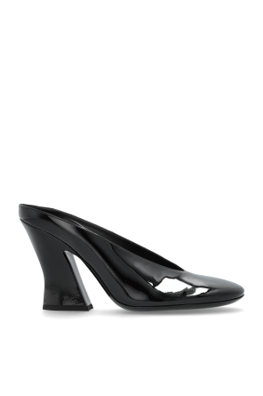 Patent leather heeled mules