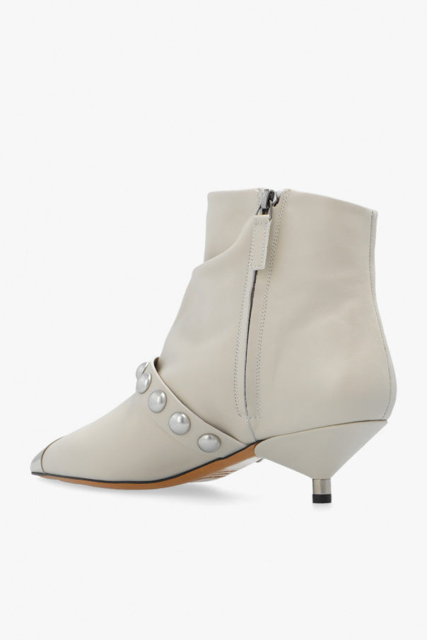 Donatee Low Heels Ankle Boots In Beige Leather In White