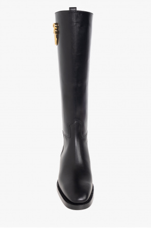 Louis Vuitton black leather embossed riding style boot size 35.5