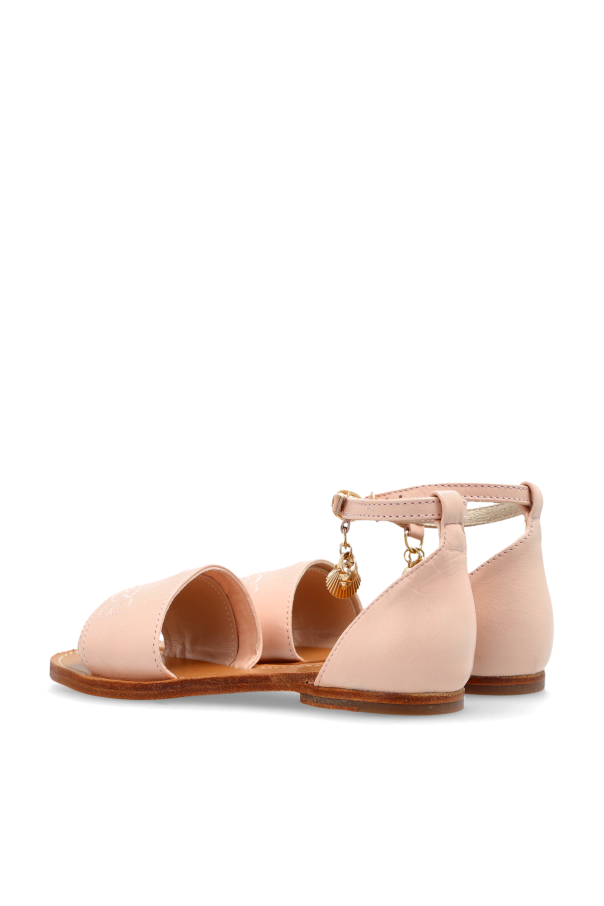 Chloé Kids Sandalias de cuero con el logo bordado
