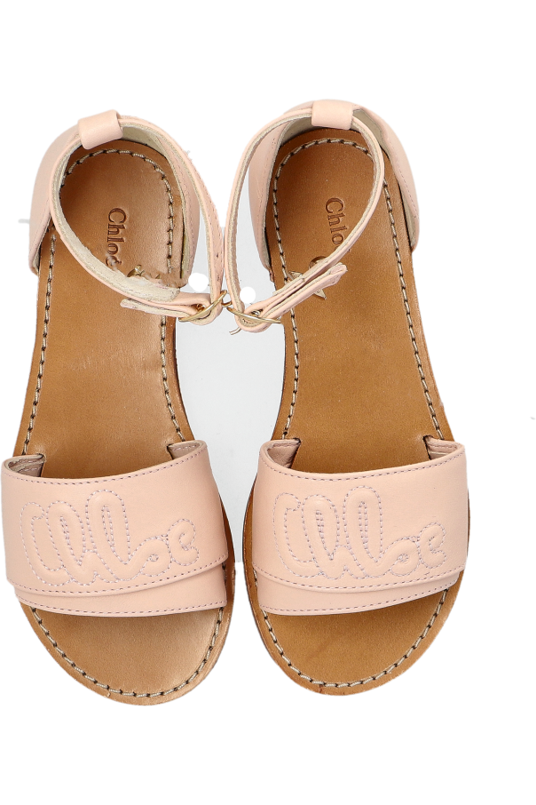 Chloé Kids Sandalias de cuero con el logo bordado