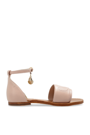 Leather sandals with embroidered logo