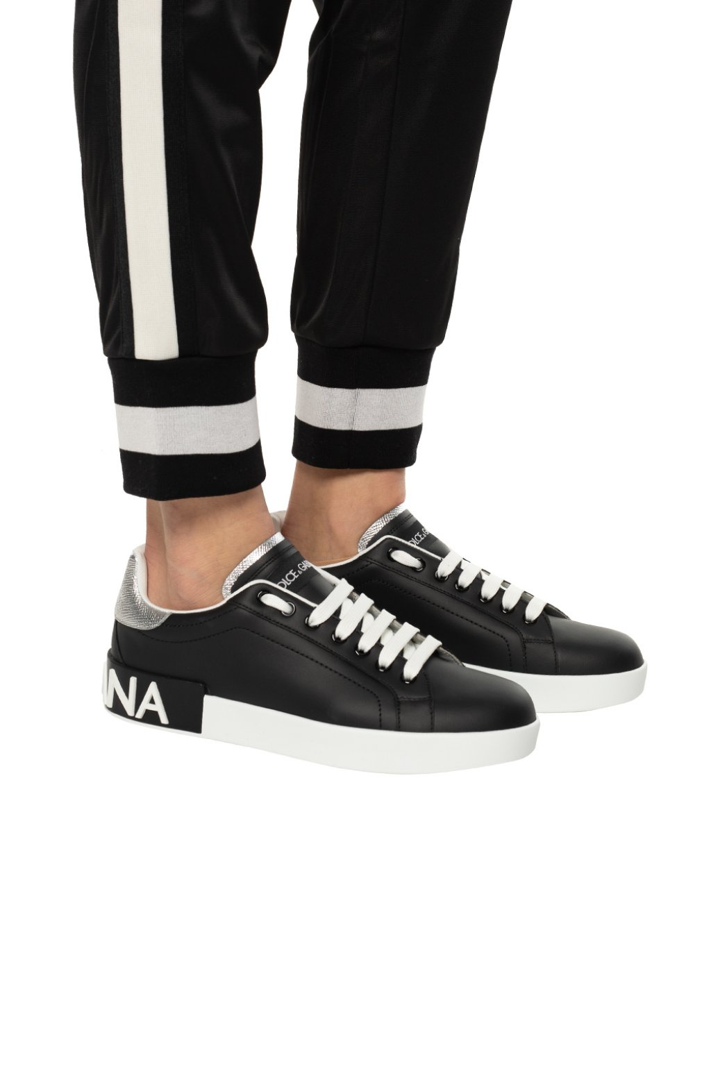 Black calf leather and polyester from DOLCE & GABBANA ‘Portofino’ sneakers