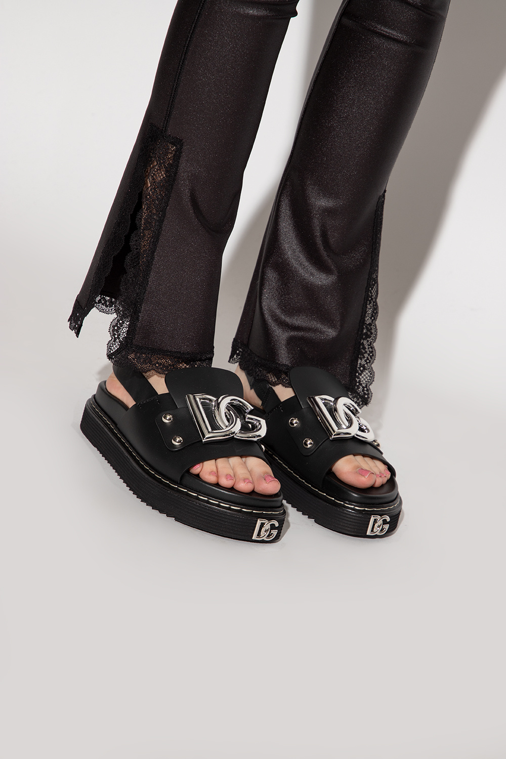 Dolce & Gabbana cable-knit drawstring track pants Sandals with logo