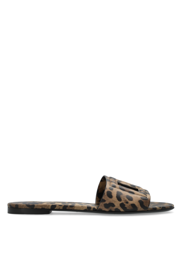 Leather slides with animal print od Dolce & Gabbana