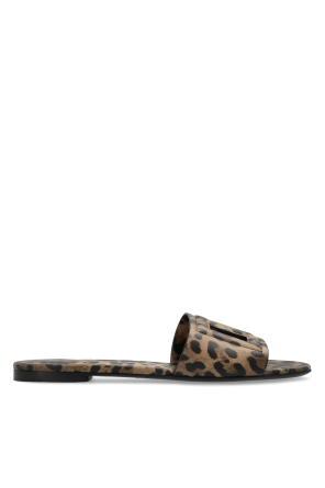 Leather slides with animal print