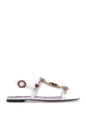 Ledersandalen mit glänzenden Kristallen