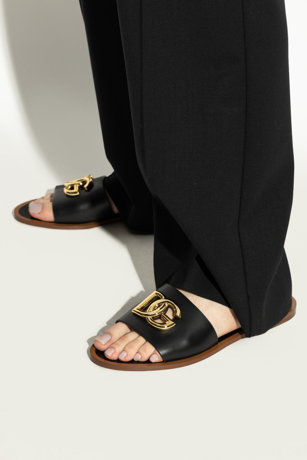Dolce & Gabbana Skórzane klapki z aplikacją w kształcie logo