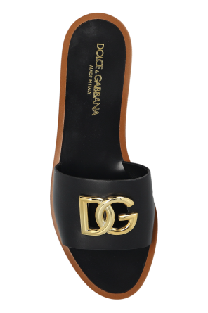 Dolce & Gabbana Skórzane klapki z aplikacją w kształcie logo